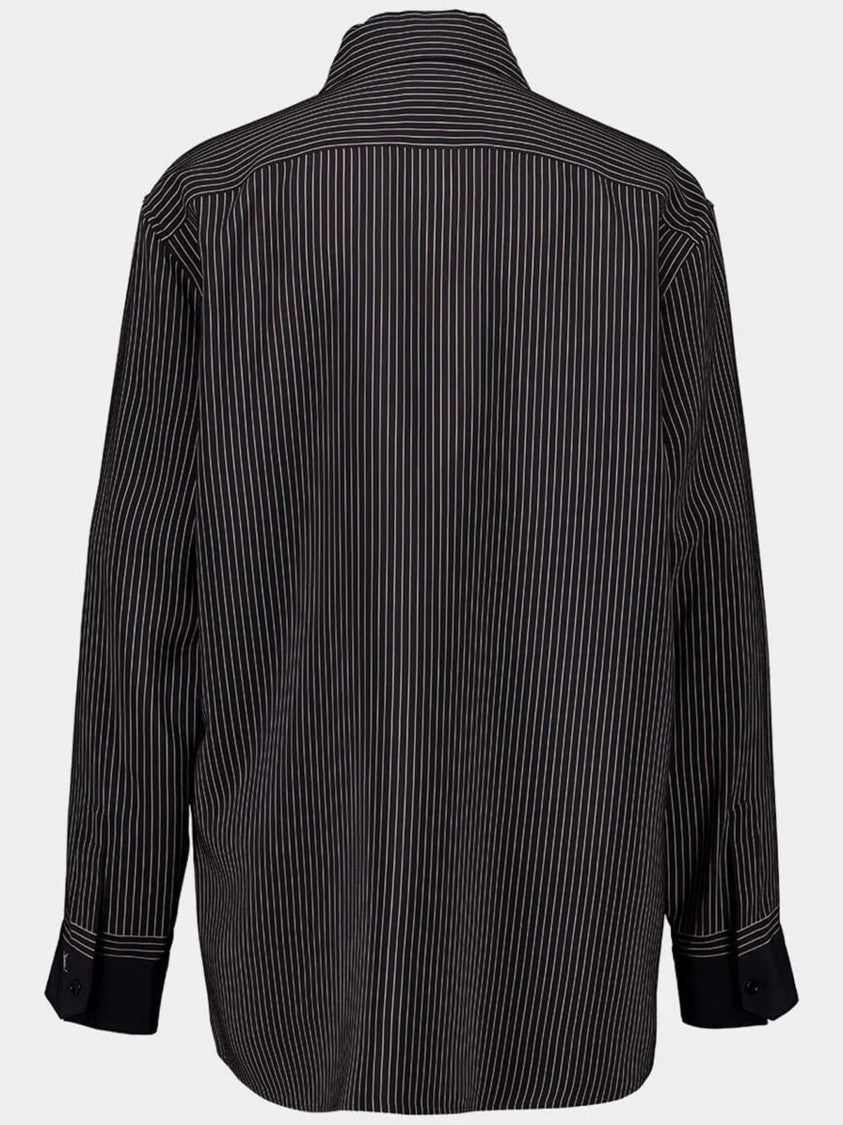 black pinstripe dress shirt The Earl Striped by Steven Made from a black pinstripe woven material Navy Blue Pinstripe Double-Breasted Suit