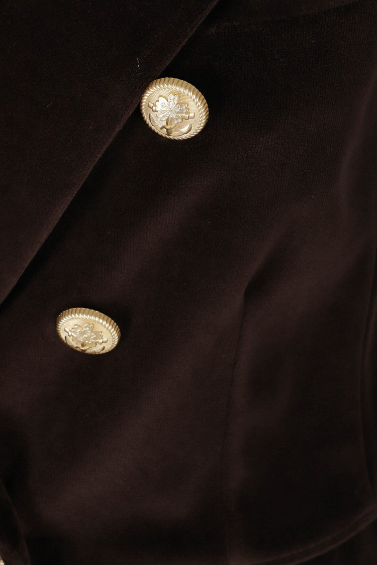 Circolo 1901 Brown Double-Breasted Velvet Gold Button Jacket