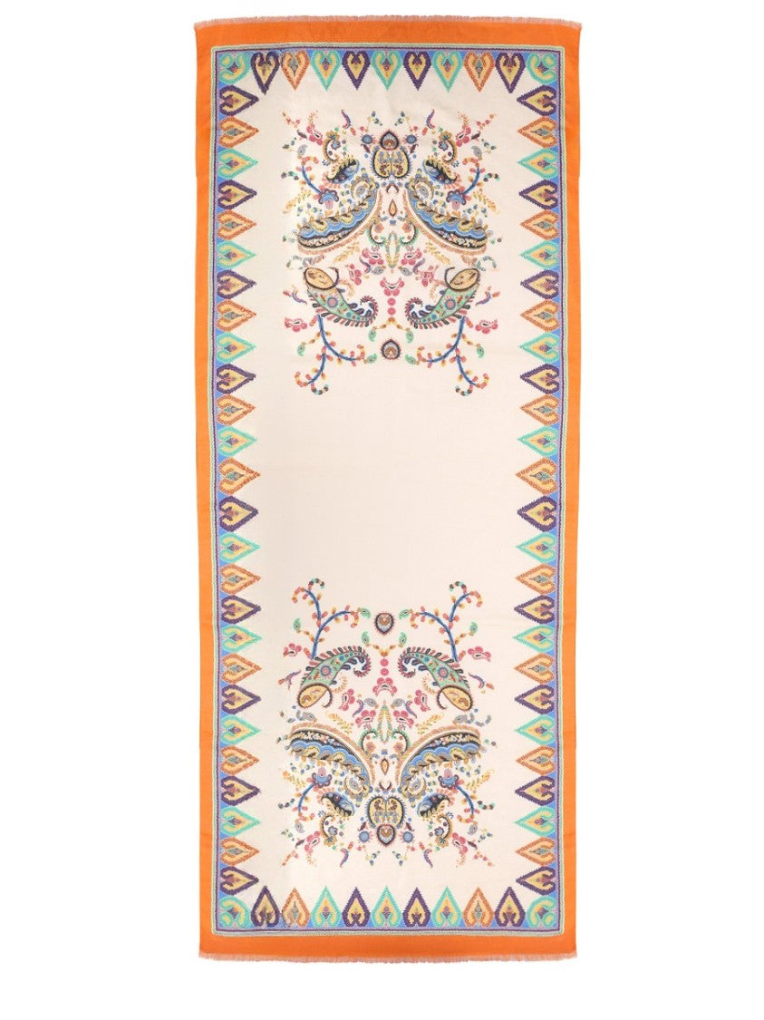 Etro Floral Paisley Orange Border Scarf