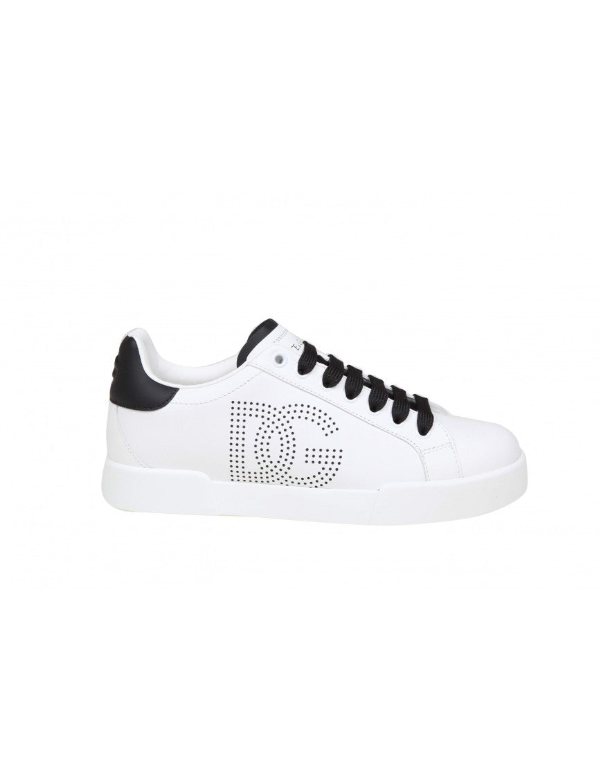 Dolce & Gabbana Portofino Light Sneakers In Black And White Leather