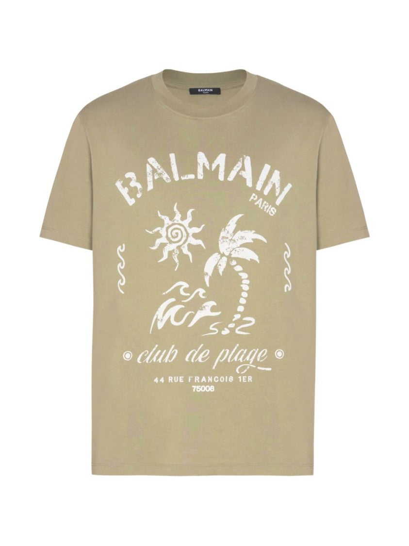 Balmain Muted Green Relaxed Tropical Print T-Shirt