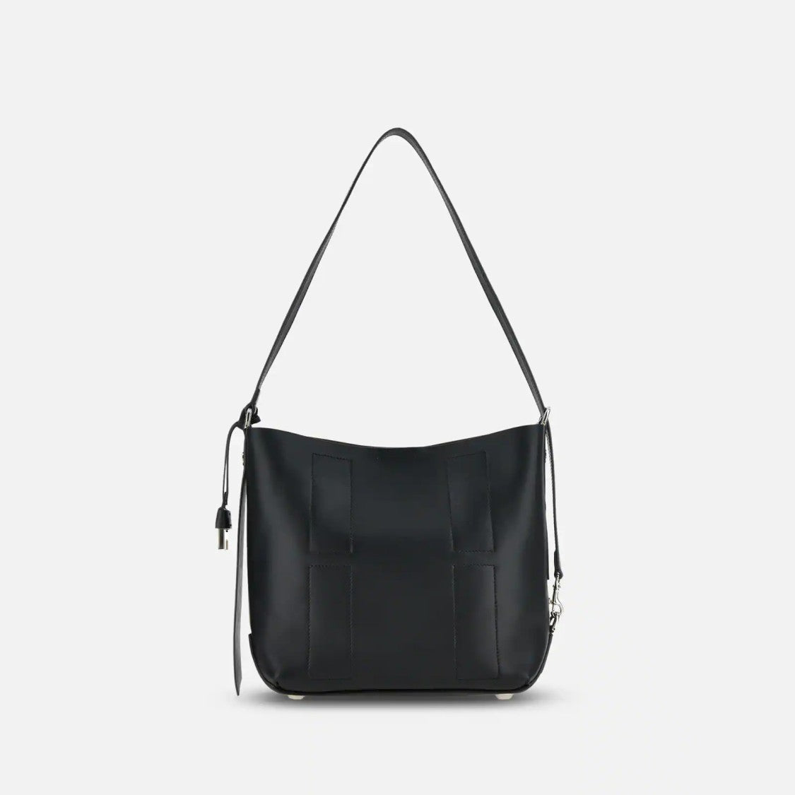 Hogan Structured Black Leather Hobo Bag