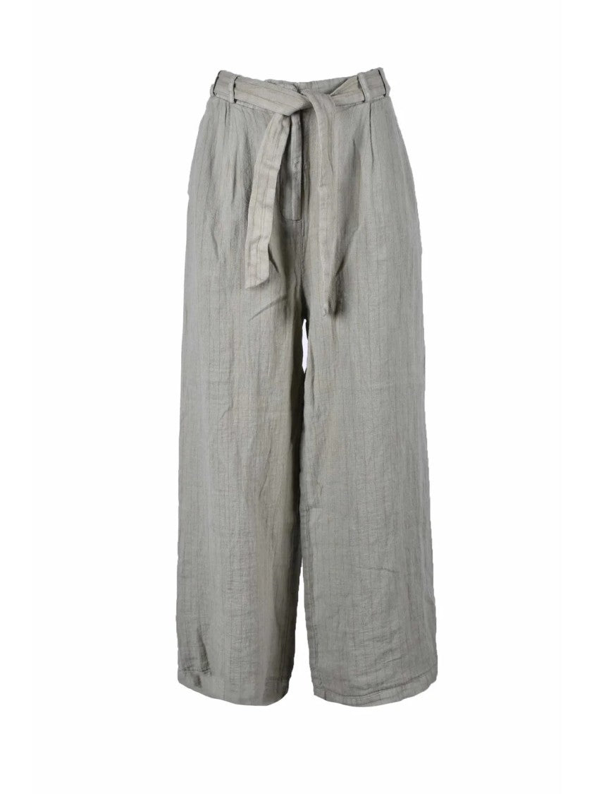 Mes Demoiselles Wide-Leg Beige Trousers With High Waist And Belted Detail