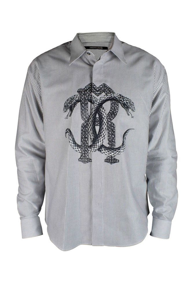 Roberto Cavalli Vertical Blue And White Striped Shirt