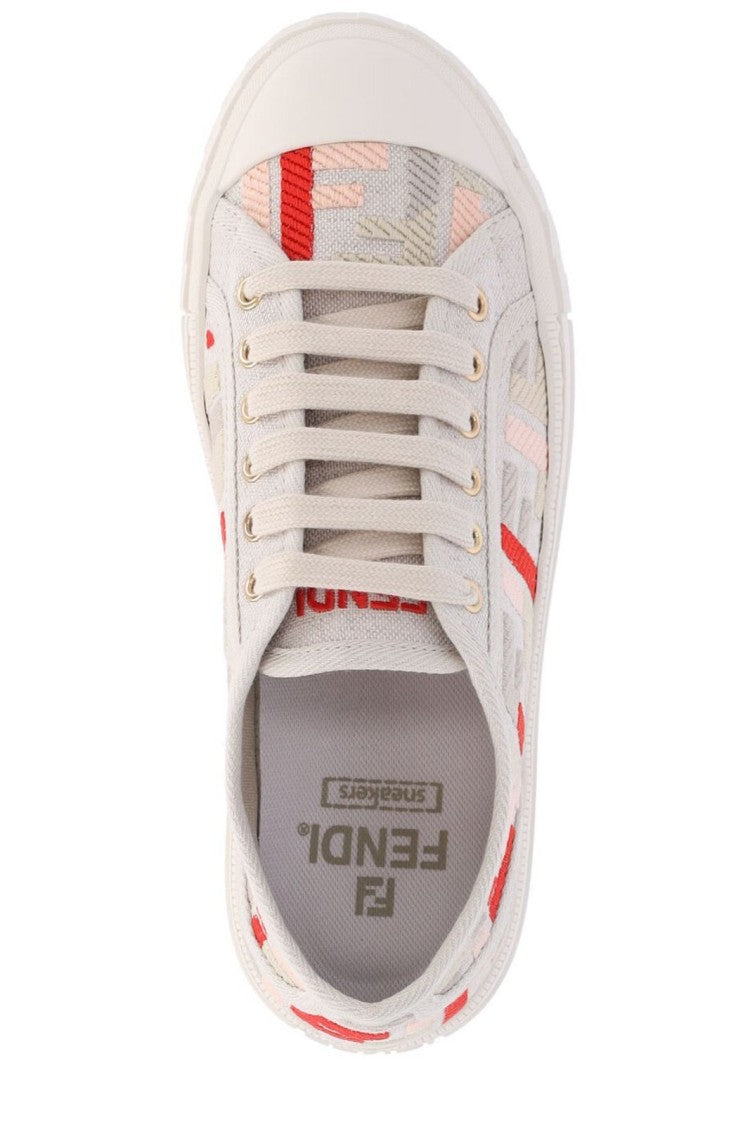 Fendi Beige Low-Top Sneakers With Smooth Finish And Subtle Detailing