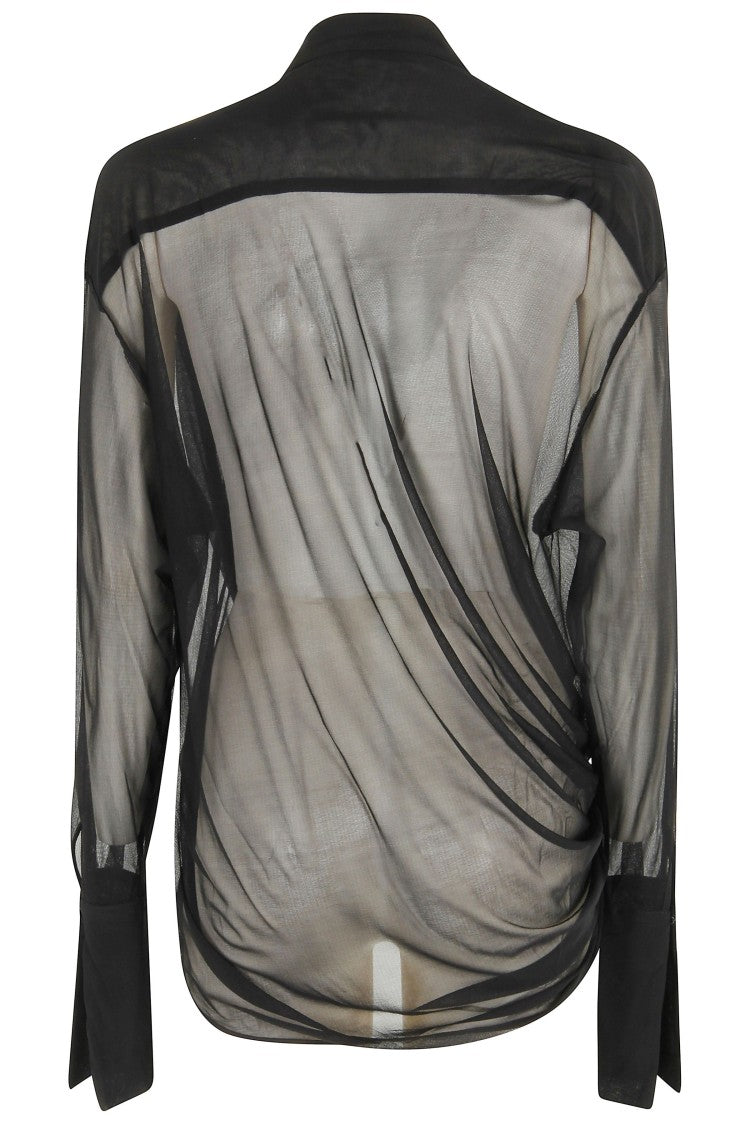 Francesco Murano Sheer Black Draped Long-Sleeve Shirt