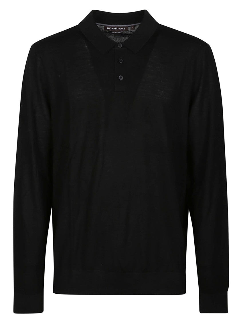 Michael Kors Long Sleeve Polo Shirt In Extra Fine Merino Wool