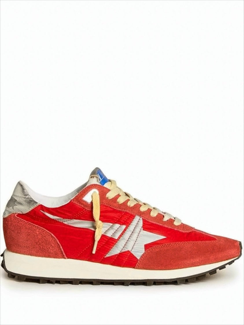 Golden Goose Vibrant Red Sneakers With Suede Overlays And Silver Star Detail