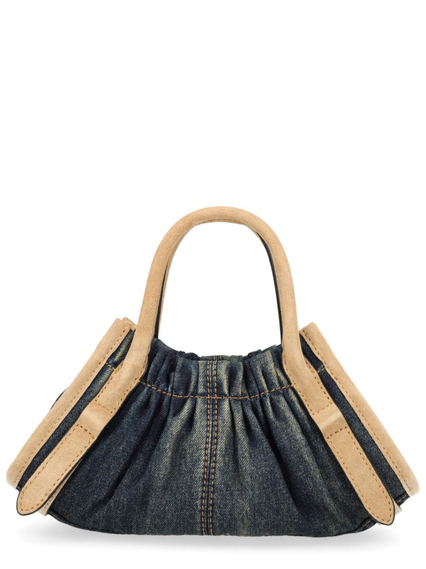 Marc Jacobs Blue Suede Trim Gathered Denim Shoulder Bag