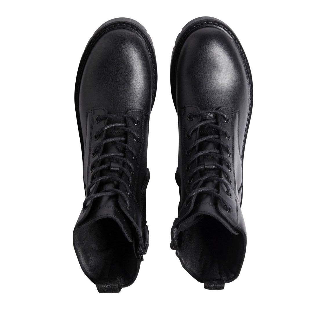 Calvin Klein Jeans Black Combat-Style Lace-Up Rubber Sole Leather Ankle Boots