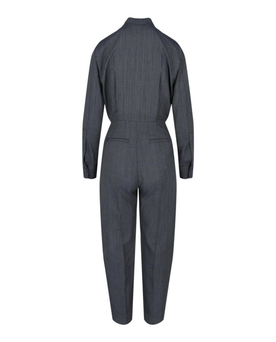 Stella Mccartney Zip-Up Grey Denim Jumpsuit With Mandarin Collar And Tapered Fit
