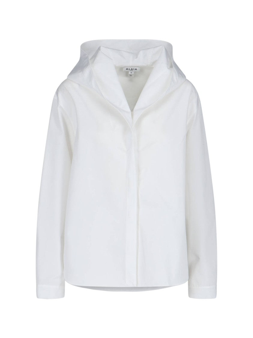 Alaïa White Cotton Shirt With Maxi Hood