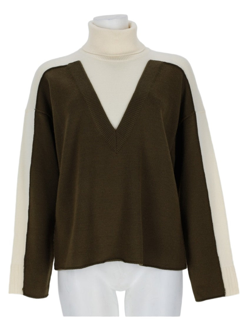 Mm6 By Maison Margiela Two-Tone Deep V-Neck Wool Sweater