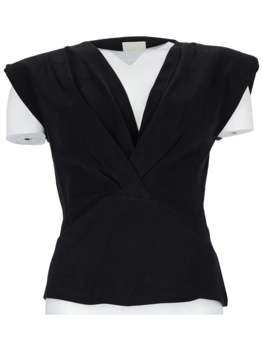 Isabel Marant Nadrine Structured Fitted Deep V-Neck Cotton T-Shirt