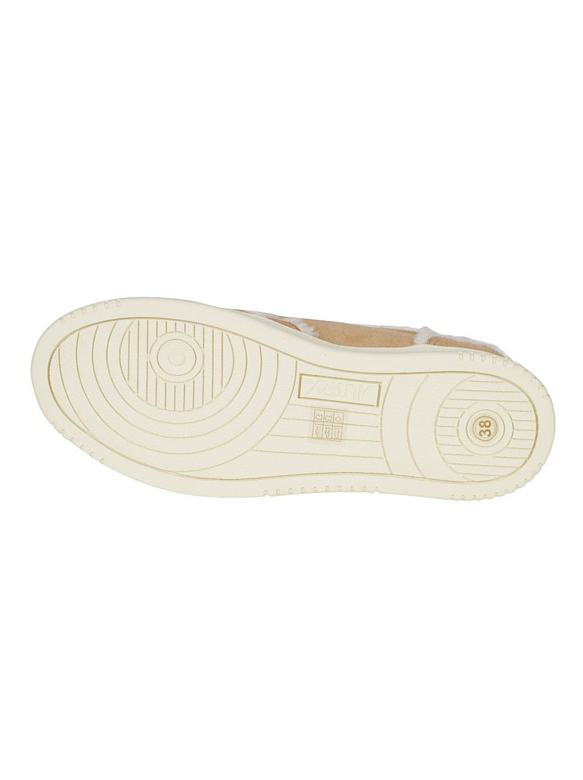 Autry Beige Medalist Low White Shearling Sheep Leather Sneakers