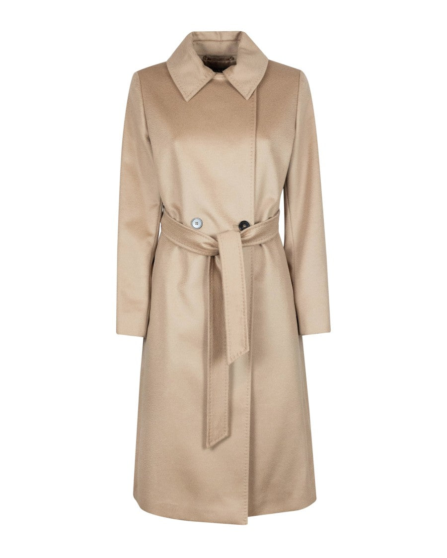 Max Mara Long Wrap Coat With Versatile Double Collar And Rear Slit