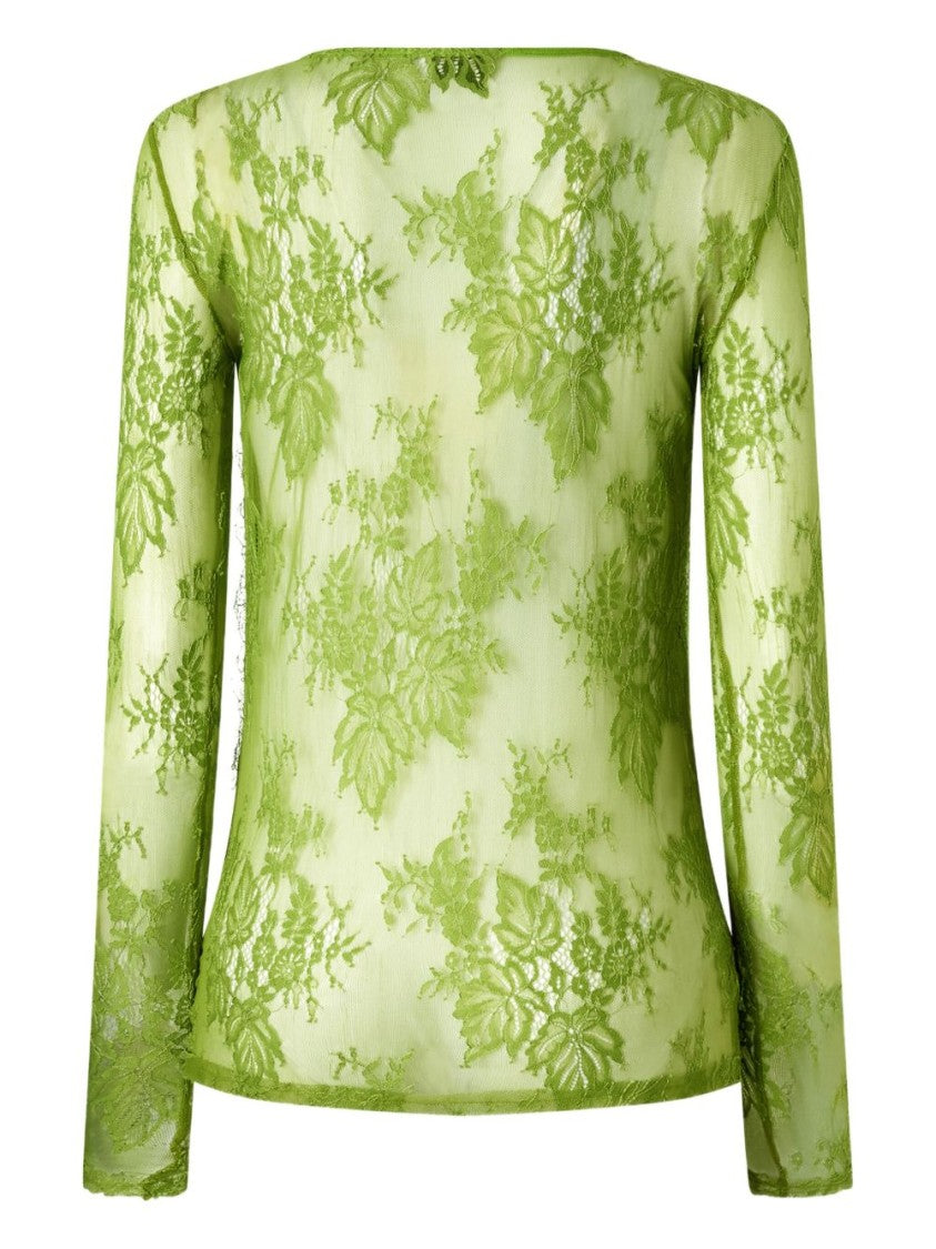 Pinko Fringed Lace Top With Round Neckline