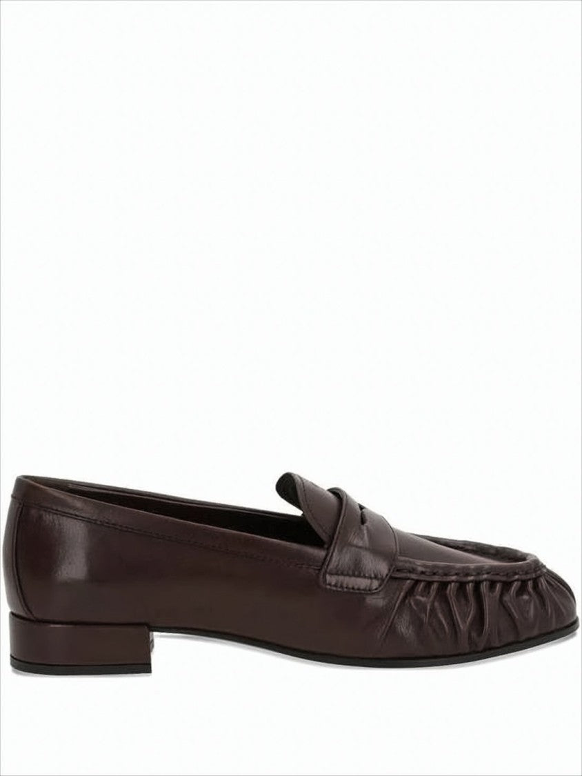 Prada Buffalo Leather Low Block Heel Loafers