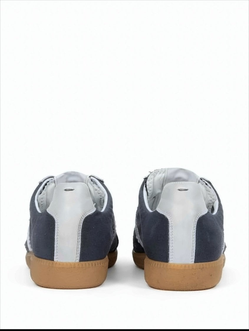 Maison Margiela Low-Top Navy Blue Suede Sneakers With White Leather Accents