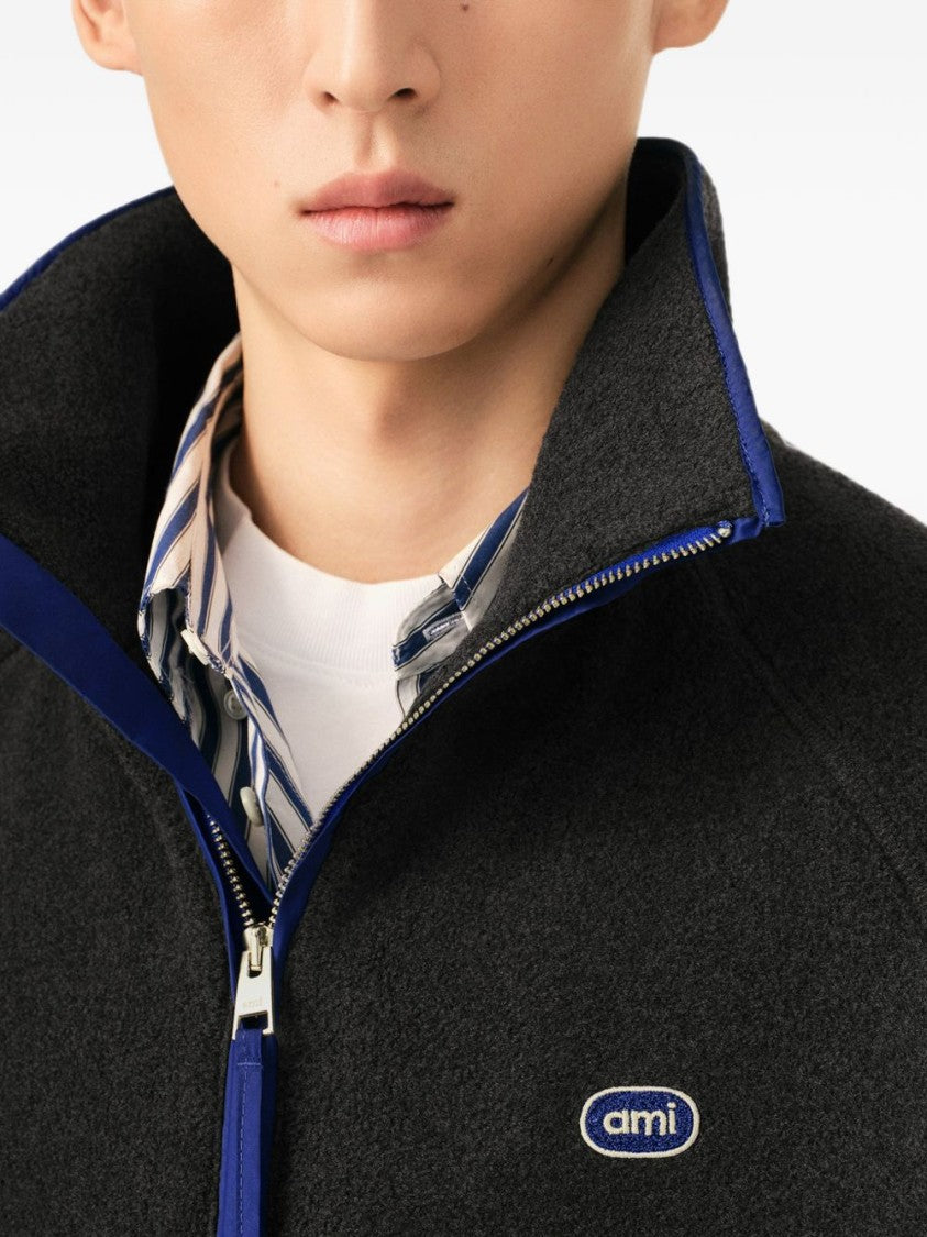 Ami Paris Relaxed-Fit Jacket With High Collar And Vibrant Accents