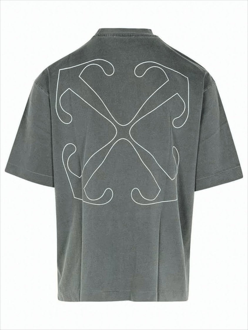 Off-White Boxy Fit Grey Cotton T-Shirt With Graphic Elements