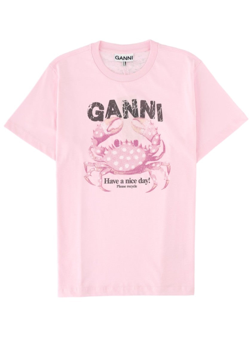 Ganni Short-Sleeved Graphic Print Organic Cotton T-Shirt