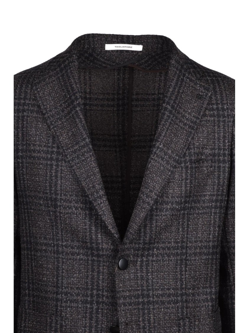 Tagliatore Brown Checkered Virgin Wool-Blend Round Jacket