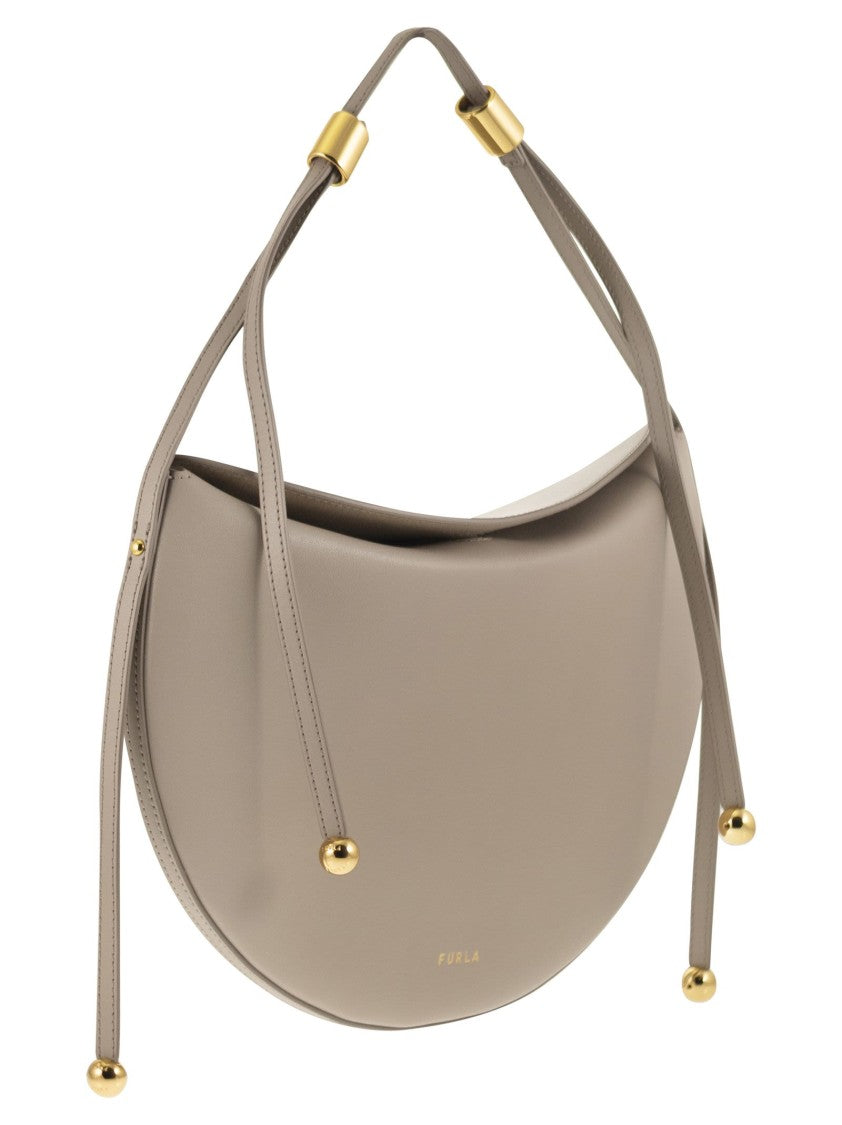 Furla Saddle-Shape Moonstone Shoulder Bag With Gold Accents