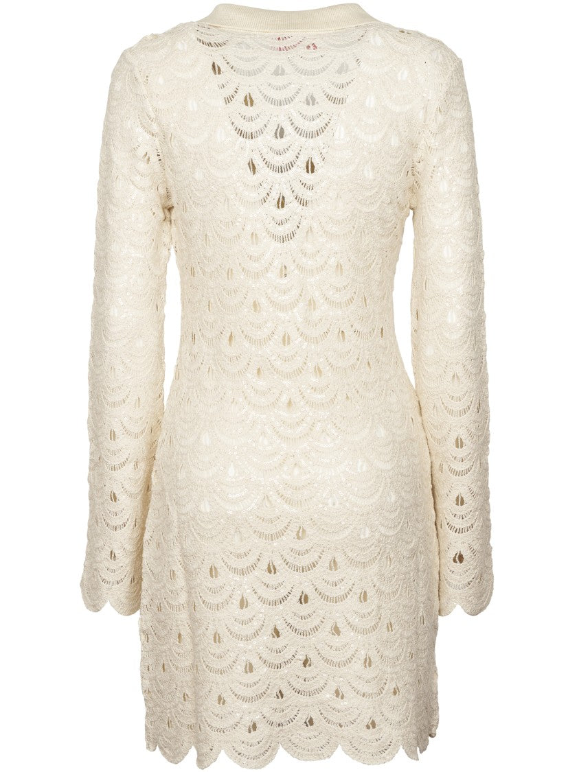 Mc2 Saint Barth Long Sleeve Mini Dress With Crochet Detailing