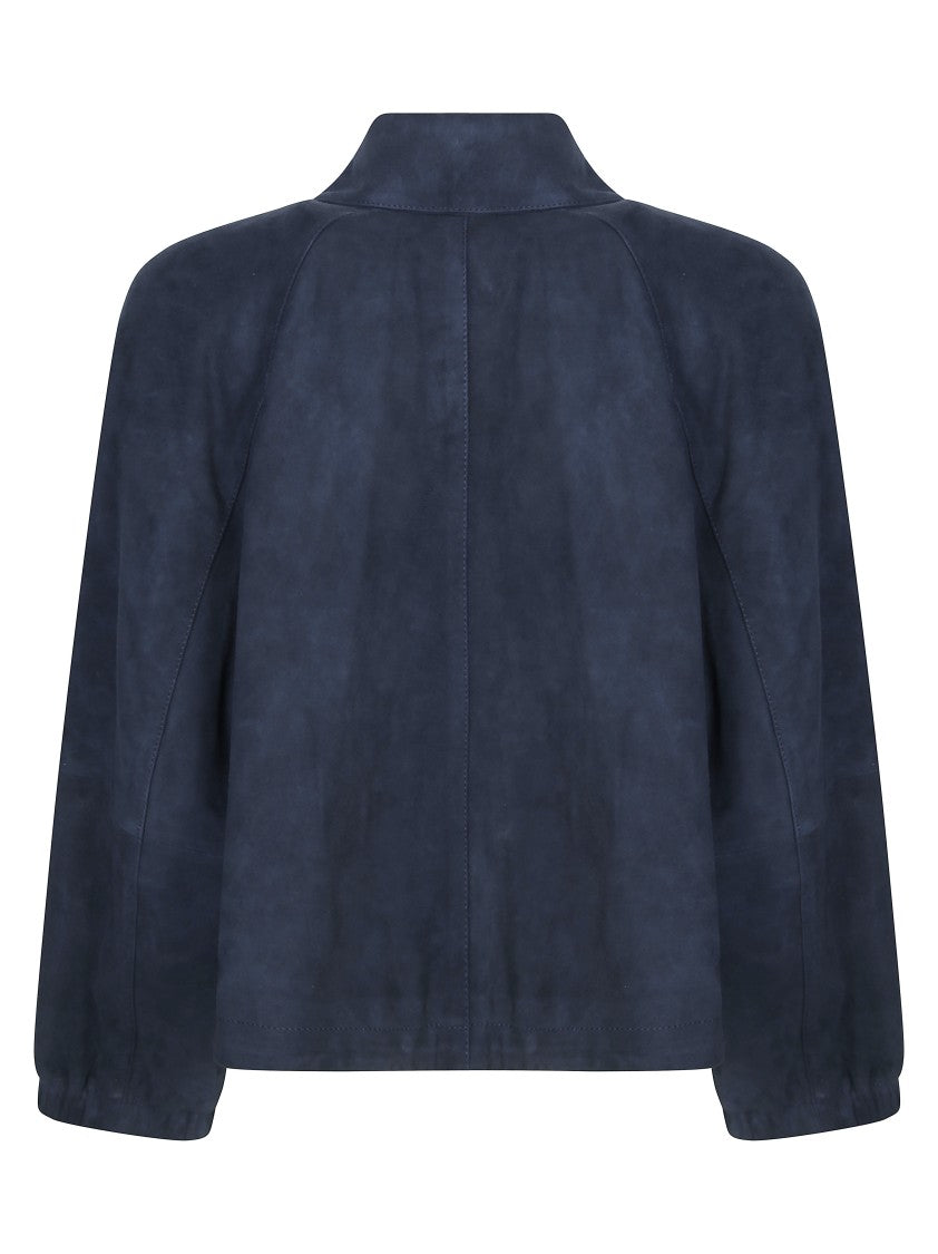 Max Mara Navy Blue Wkdzuppa Cropped Suede Jacket