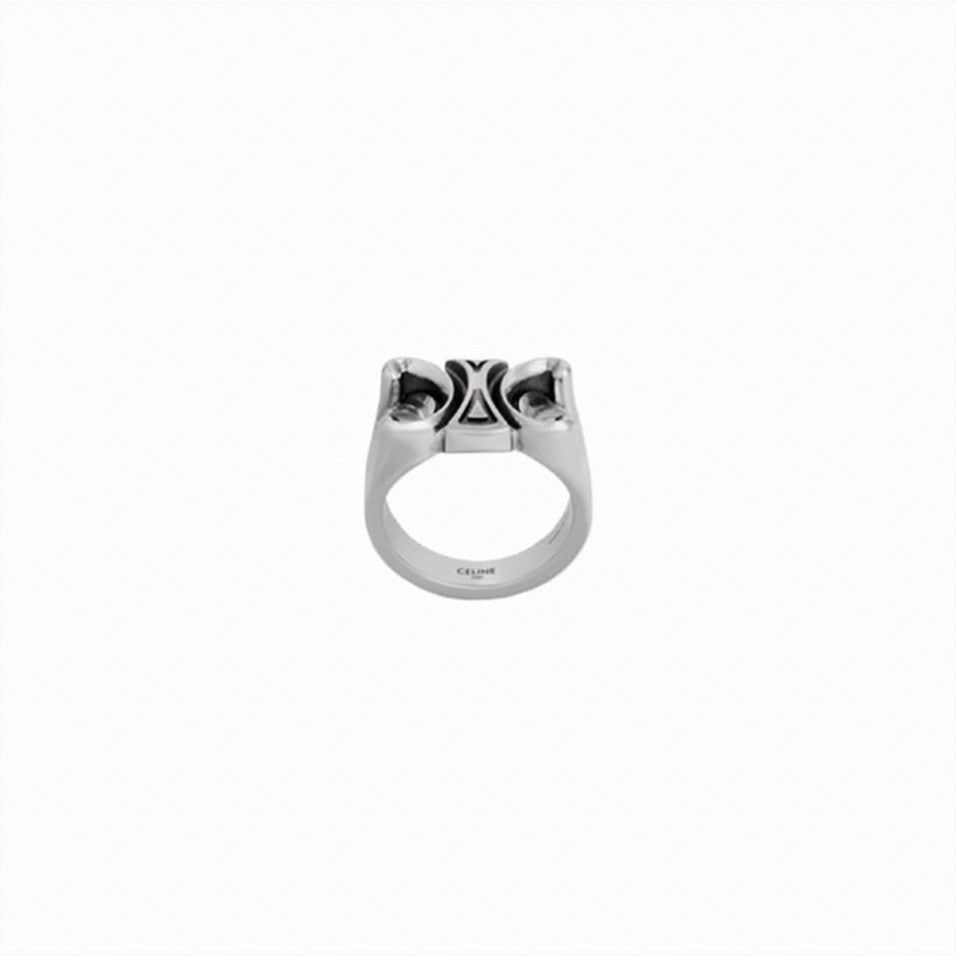 Celine Sculptural Silver-Tone Brass Ring With Engraved Details