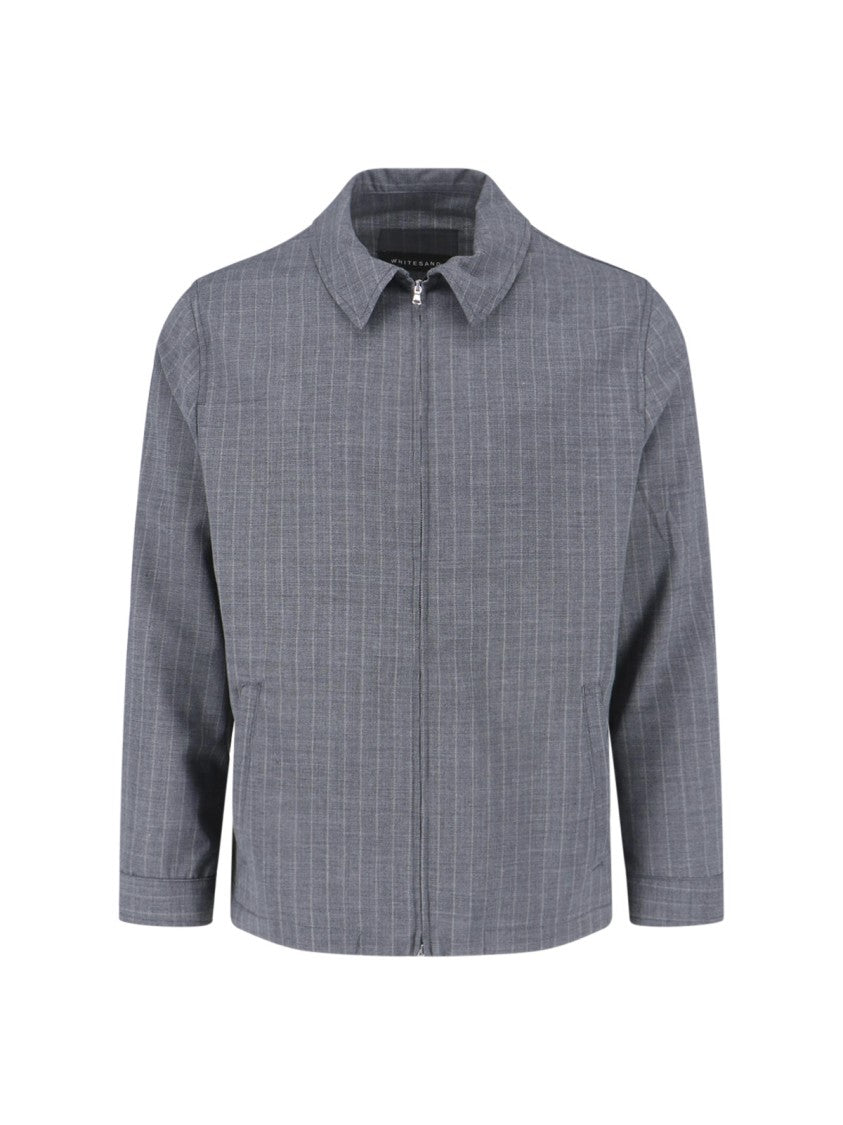 White Sand Grey Pinstripe Virgin Wool Blend Jacket