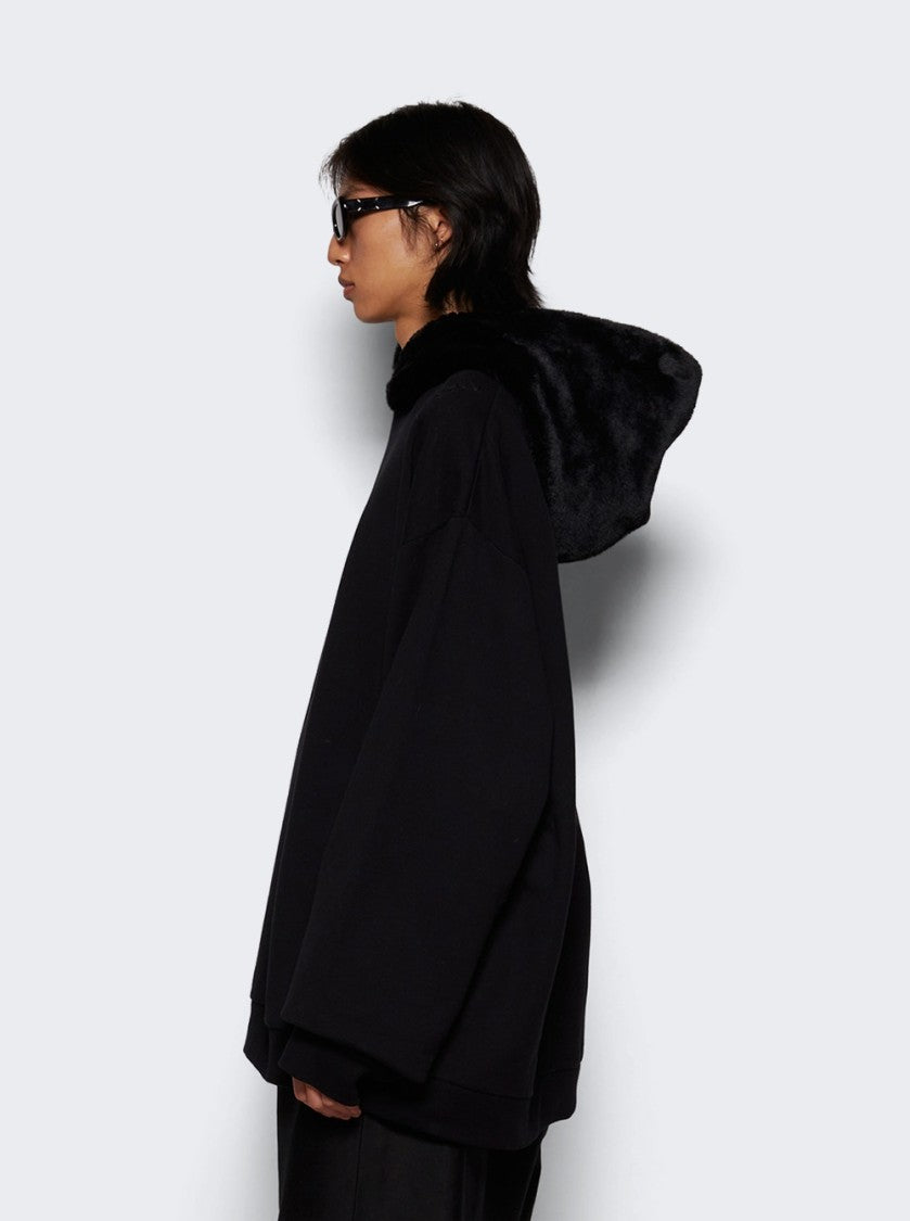 Marni Oversized Black Sweatshirt With Faux Fur-Lined Hood