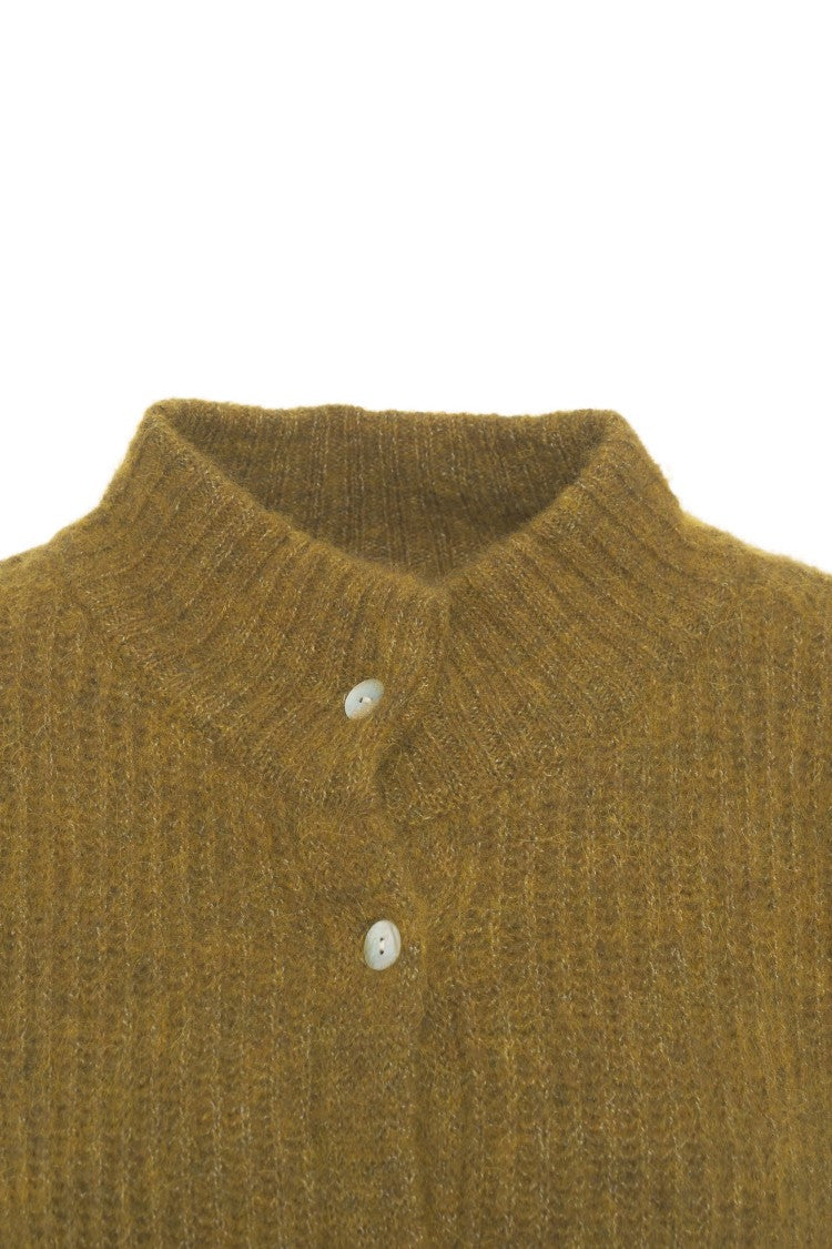 American Vintage High Collar Button-Down Cardigan With Ribbed Cuffs