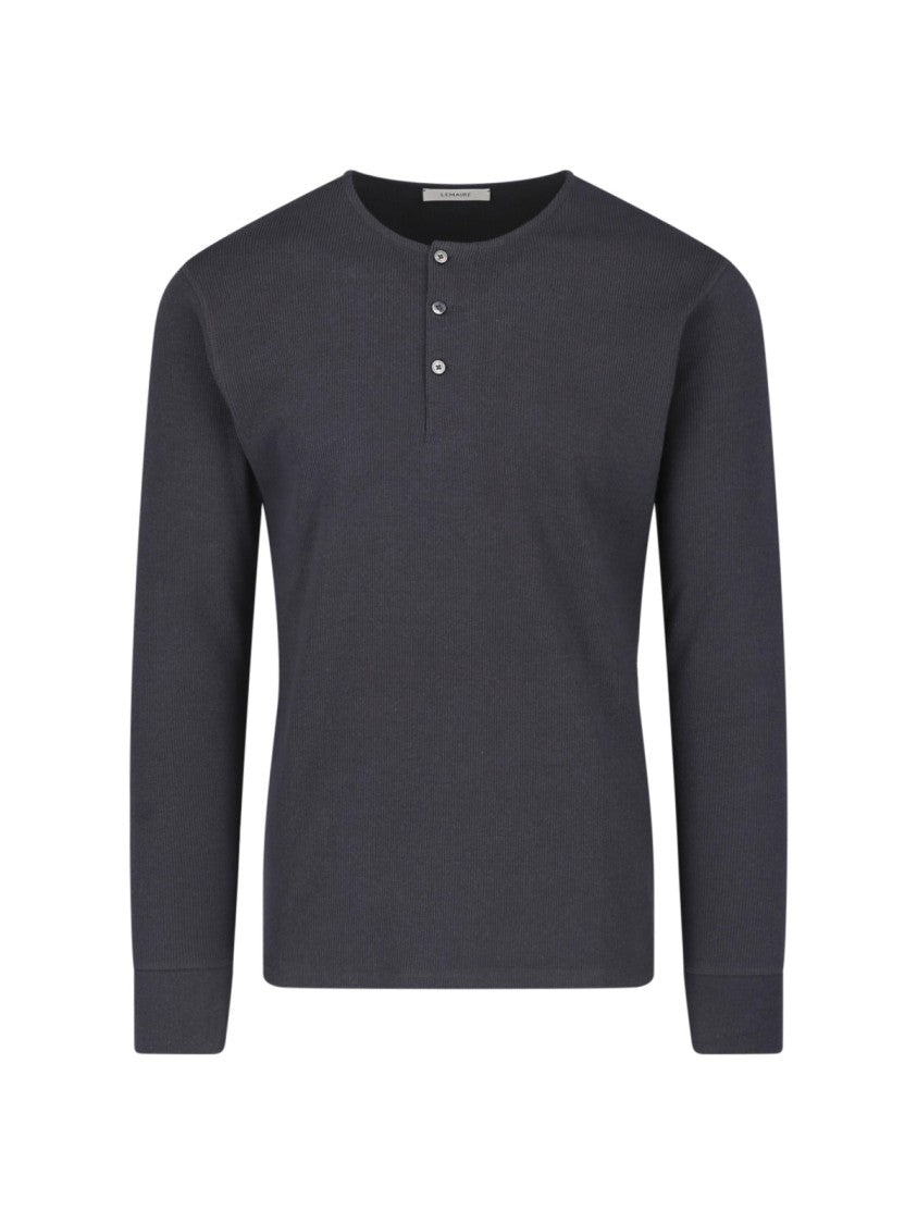 Lemaire Grey Cotton-Linen Long-Sleeve Henley T-Shirt