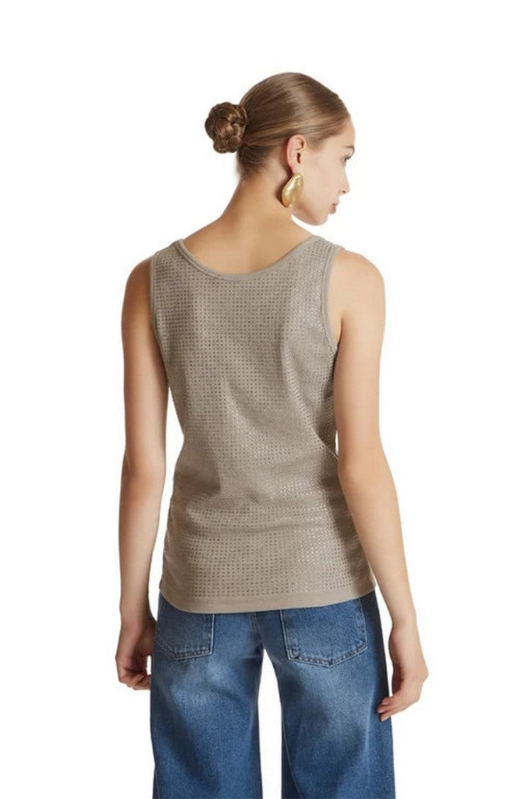 Simona Corsellini Taupe Embellished Scoop-Neck Tank Top