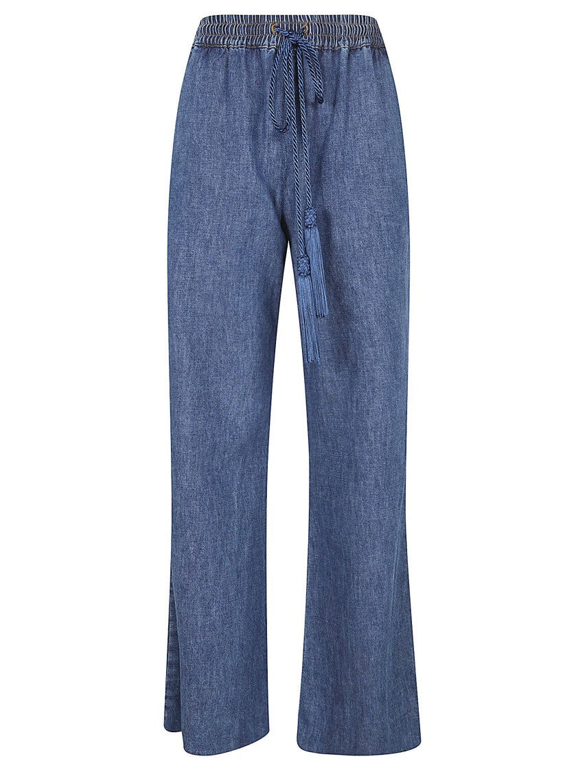 Valentino Garavani Medium Blue Chambray Denim Pants With Adjustable Waistband