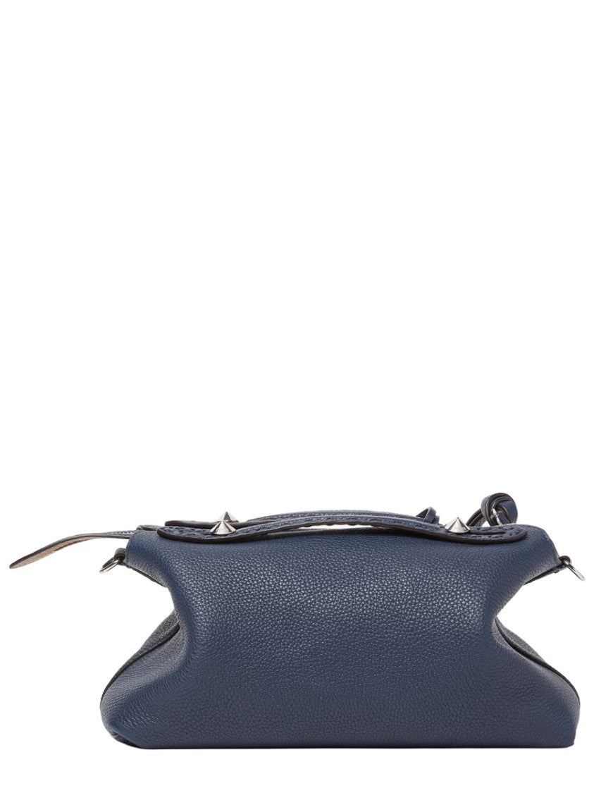 Fendi Pebbled Leather Bag With Detachable Strap And Silver Accents