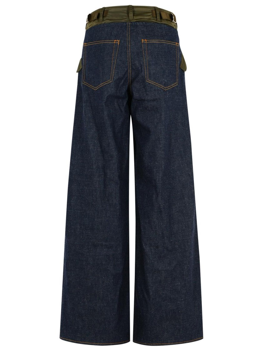 Sacai Wide-Leg Denim Jeans With Contrast Nylon Inserts