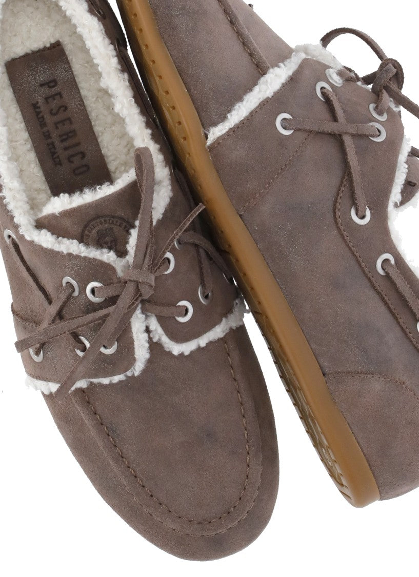 Peserico Brown Fur Suede Loafers