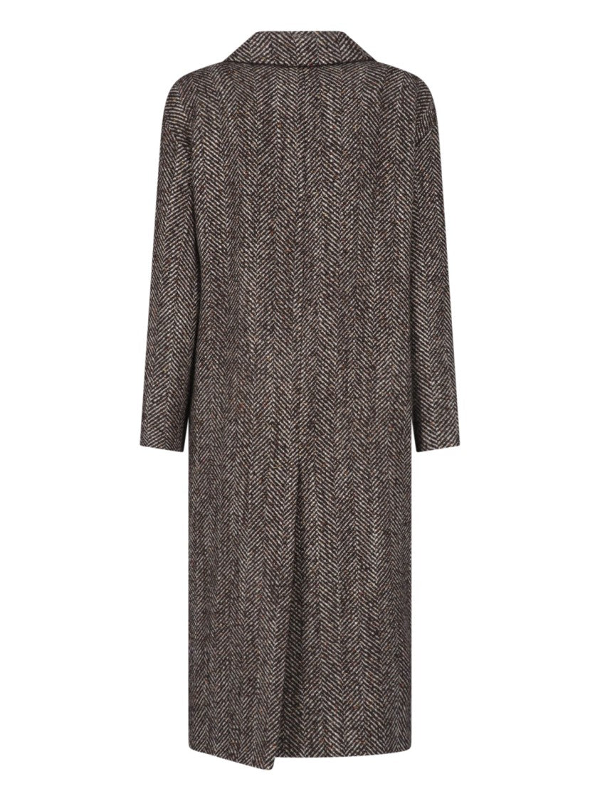 Tagliatore Herringbone Wool Long Coat With Double-Breasted Closure