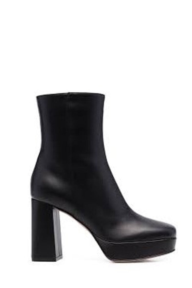 Gianvito Rossi Black Platform Block Heel Square Toe Leather Boots