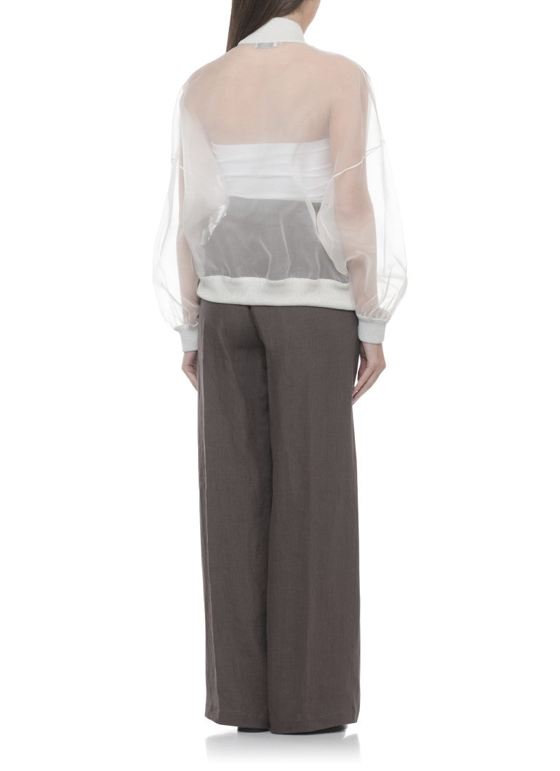 Panicale White Silk Bomber Lurex Casual Shirt