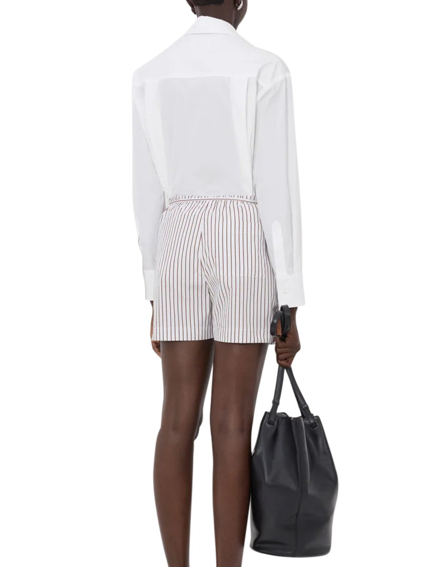 Loulou De Saison Relaxed Fit Shorts With Vertical Brown Stripes