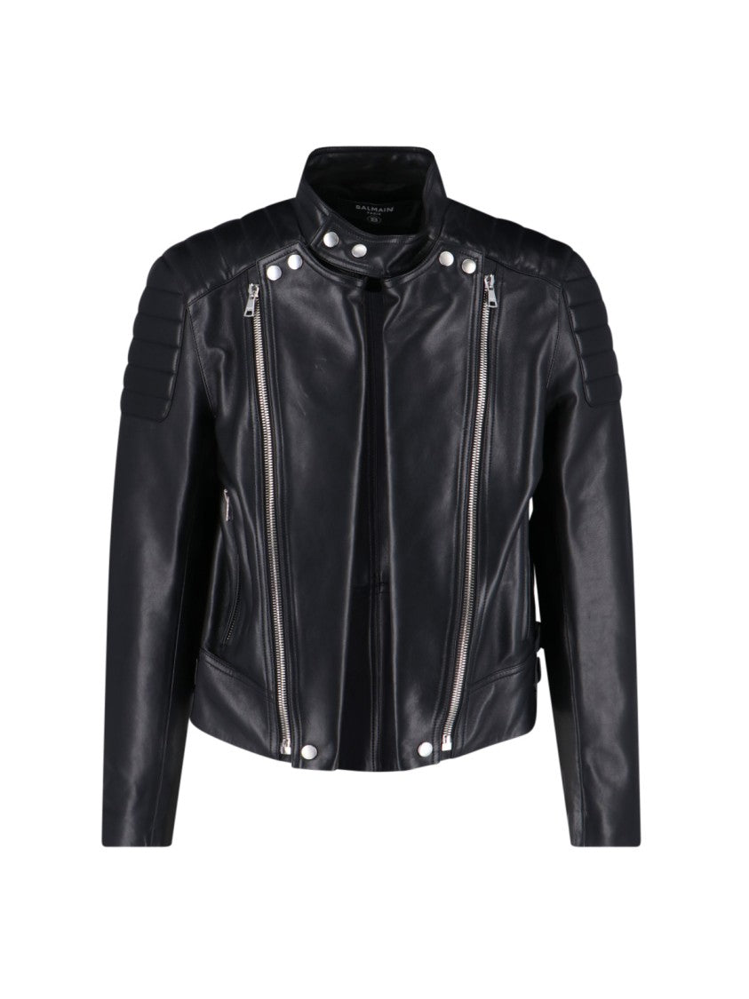 Balmain Leather Biker Jacket Black