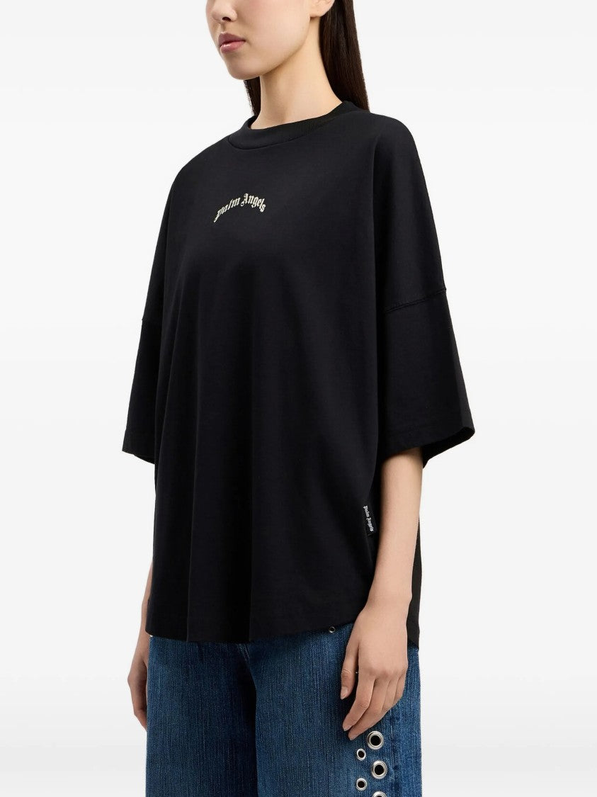Palm Angels Black Curved Logo Over Boxy Tee