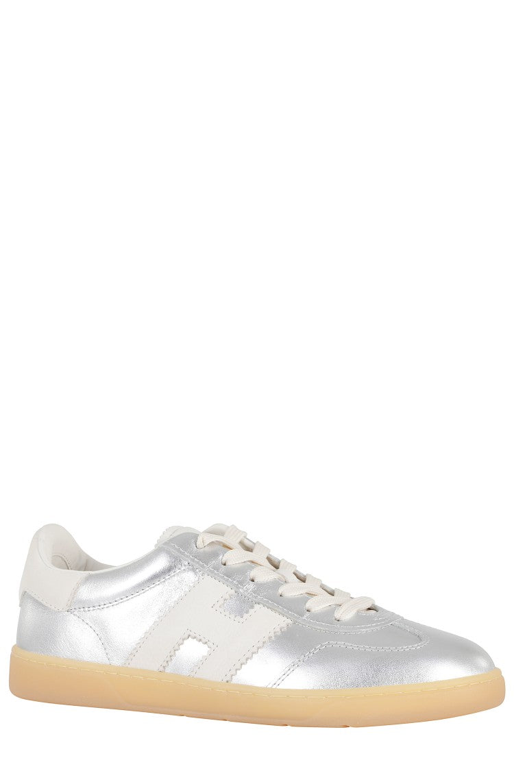 Hogan Silver Cool Laced Metallic Leather Sneakers