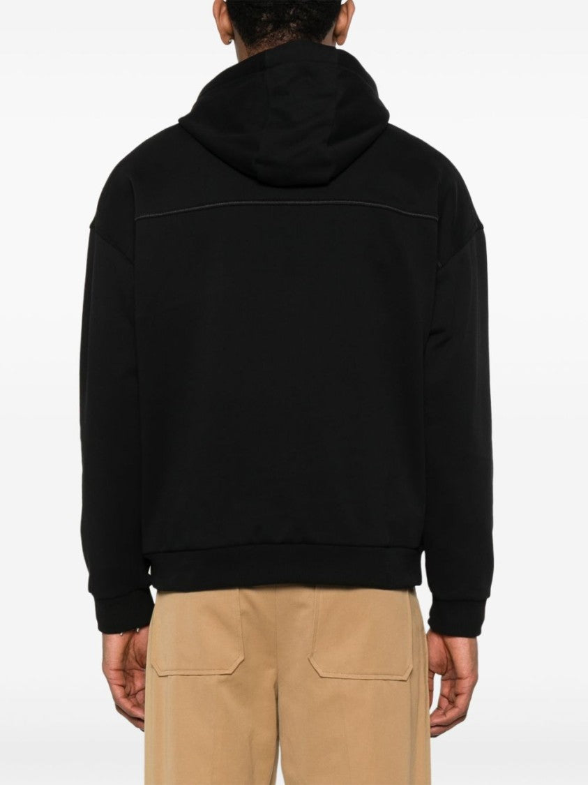 Zegna Relaxed-Fit Black Cotton Hoodie With Logo Embroidery