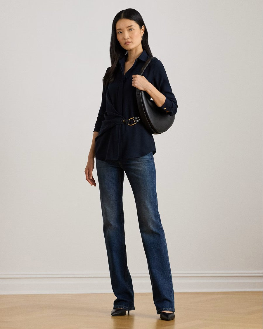 Lauren Ralph Lauren Navy Blue Kreshay Recycled Blouse Shirt
