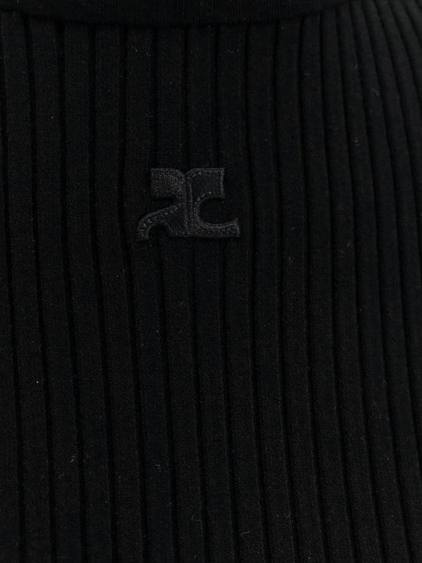 Courrèges Ribbed Black Crop Top With High Neckline